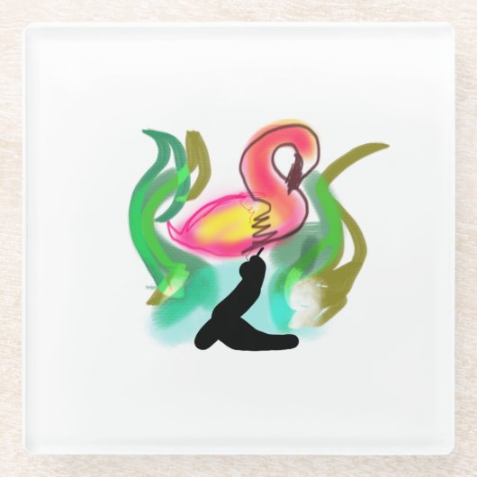 pink flamingo summer flame  glazen onderzetter (Voorkant)