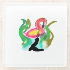 pink flamingo summer flame  glazen onderzetter