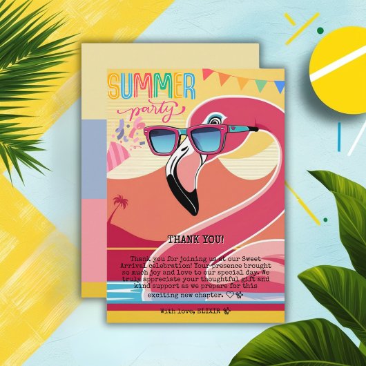 Pink Flamingo Summer Party Bedankkaart