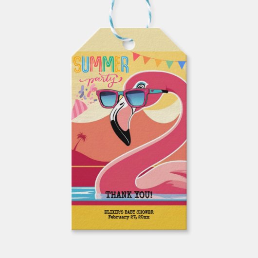 Pink Flamingo Summer Party Cadeaulabel (Voorkant)