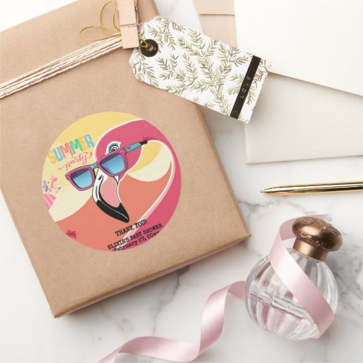 Pink Flamingo Summer Party Ronde Sticker (Geschenken)