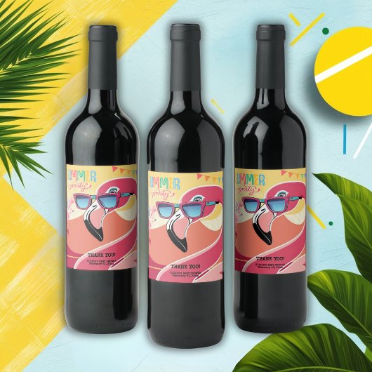 Pink Flamingo Summer Party Wijn Etiket