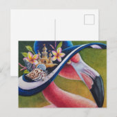 Pink Flamingo Sun Pet Hermit Crab Waterverf Art Briefkaart (Voorkant / Achterkant)