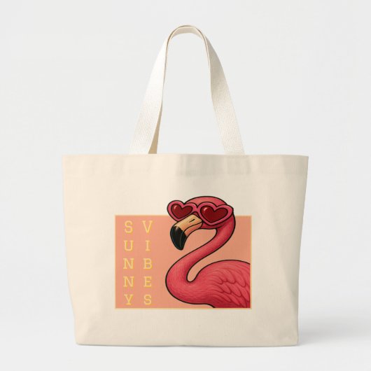Pink Flamingo Sunny Vibes Grote Tote Bag (Voorkant)