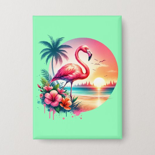 Pink Flamingo Sunset Clipart-93938 Button (Voorkant)