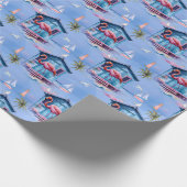 Pink Flamingo Tropical Beach Island Getaway Cadeaupapier (Hoek)