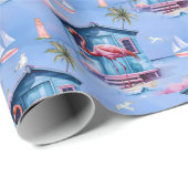 Pink Flamingo Tropical Beach Island Getaway Cadeaupapier (Rol Hoek)