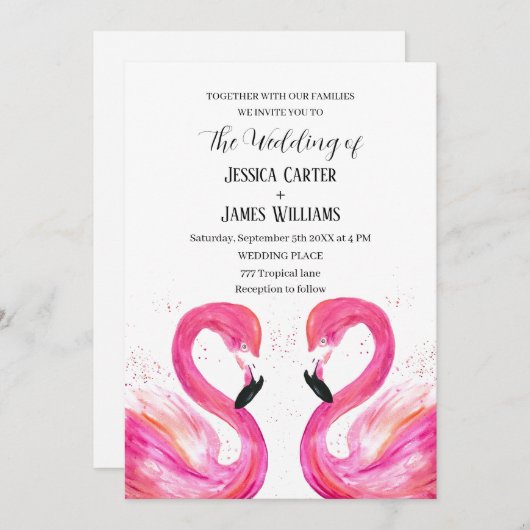 Pink Flamingo Tropical Beach Weddenschap Kaart (Voorkant / Achterkant)