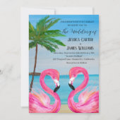 Pink Flamingo Tropical Beach Weddenschap Kaart (Voorkant)
