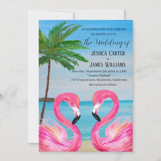 Pink Flamingo Tropical Beach Weddenschap Kaart (Voorkant)