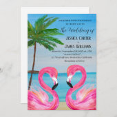 Pink Flamingo Tropical Beach Weddenschap Kaart (Voorkant / Achterkant)