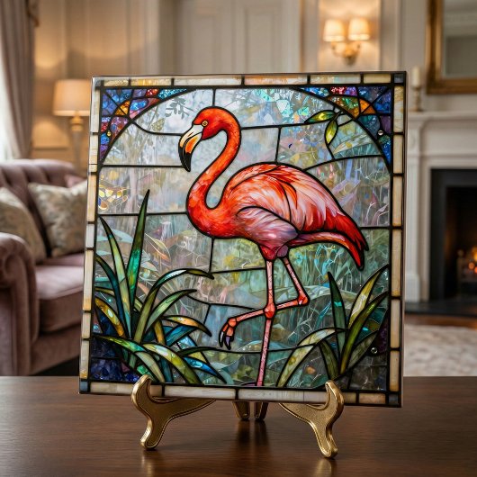 Pink Flamingo Tropical Faux Stained Glass Mosaic Tegeltje