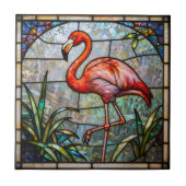 Pink Flamingo Tropical Faux Stained Glass Mosaic Tegeltje (Voorkant)