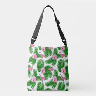 Pink Flamingo Tropical Floral Summer Vibes Crossbody Tas