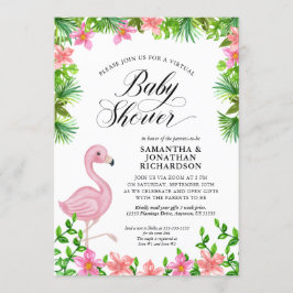 Pink Flamingo Tropical Flowers Virtual Baby shower Kaart