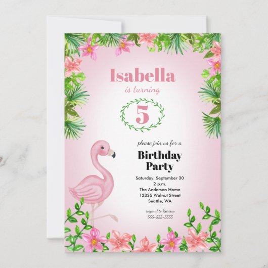 Pink Flamingo Tropical Girls Birthday Kaart (Voorkant)