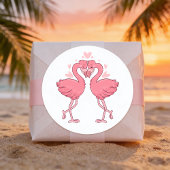 Pink Flamingo Tropical Hawaiian Beach Wedding Ronde Sticker