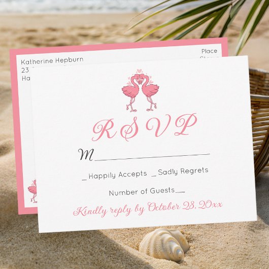 Pink Flamingo Tropical Hawaiian Beach Wedding RSVP Briefkaart