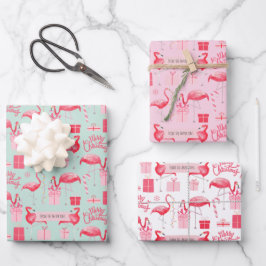 Pink Flamingo Tropical Holiday Retro Pastel Colors Inpakpapier Vel