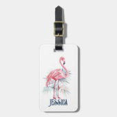 Pink Flamingo Tropical Leaves Bagagelabel (Voorkant verticaal)