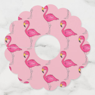 Pink Flamingo Tropical Paradise Island Bird Wijnglaslabel