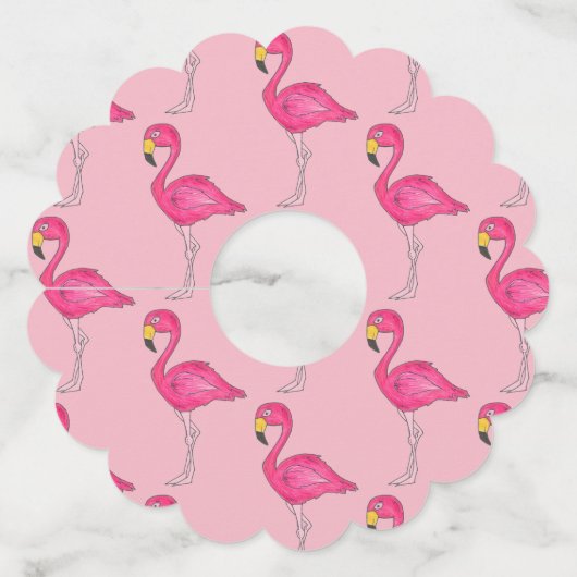 Pink Flamingo Tropical Paradise Island Bird Wijnglaslabel (Voorkant)