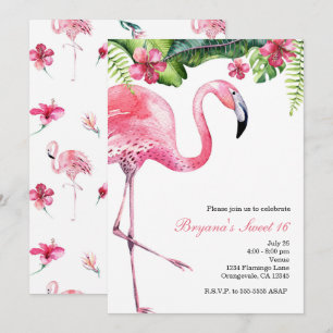 Pink Flamingo Tropical Summer Party Invitations Kaart