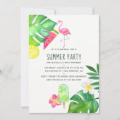 Pink Flamingo Tropical Waterverf Summer Birthday Kaart (Voorkant)
