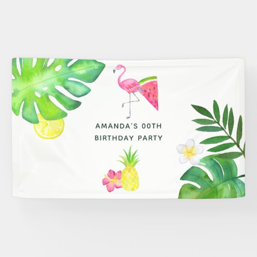 Pink Flamingo Tropical Waterverf Summer Party Spandoek (Horizontaal)
