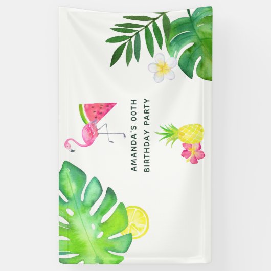 Pink Flamingo Tropical Waterverf Summer Party Spandoek (Verticaal)