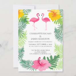Pink Flamingo Tropical Wedding Persoonlijk Kaart