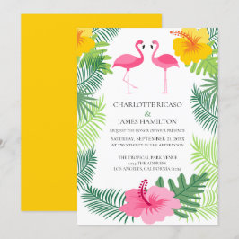 Pink Flamingo Tropical Wedding Persoonlijk Kaart