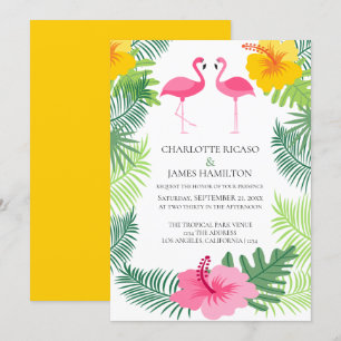 Pink Flamingo Tropical Wedding Persoonlijk Kaart