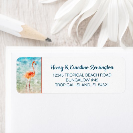Pink Flamingo | Tropisch strand Etiket (Insitu)