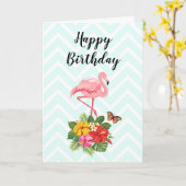 Pink Flamingo & Tropische Hibiscus Fancy Birthday Kaart (Gele Bloem)