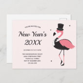 Pink Flamingo Tuxedo New Years Party Uitnodiging Briefkaart (Voorkant / Achterkant)