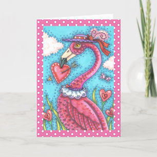 PINK FLAMINGO VALENTIJN HEARTS, LIVE BIRD WHIMSY FEESTDAGEN KAART
