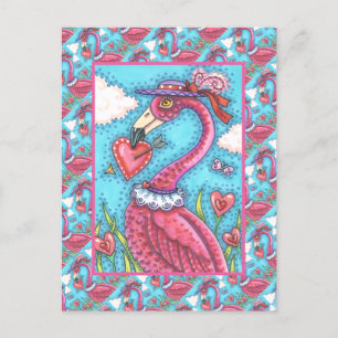 PINK FLAMINGO VALENTIJN HEARTS, LIVE BIRD WHIMSY FEESTDAGENKAART