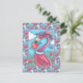 PINK FLAMINGO VALENTIJN HEARTS, LIVE BIRD WHIMSY FEESTDAGENKAART (Staand voorkant)