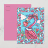 PINK FLAMINGO VALENTIJN HEARTS, LIVE BIRD WHIMSY FEESTDAGENKAART (Voorkant / Achterkant)