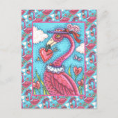PINK FLAMINGO VALENTIJN HEARTS, LIVE BIRD WHIMSY FEESTDAGENKAART (Voorkant)