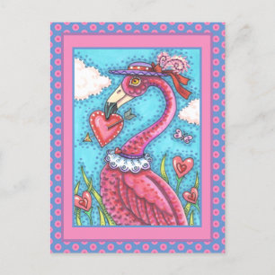 PINK FLAMINGO VALENTIJN HEARTS, LIVE BIRD WHIMSY FEESTDAGENKAART