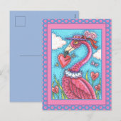 PINK FLAMINGO VALENTIJN HEARTS, LIVE BIRD WHIMSY FEESTDAGENKAART (Voorkant / Achterkant)