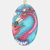 PINK FLAMINGO VALENTIJN HEARTS, LIVE BIRD WHIMSY KERAMISCH ORNAMENT (Links)