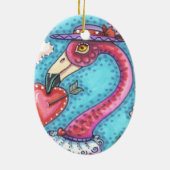 PINK FLAMINGO VALENTIJN HEARTS, LIVE BIRD WHIMSY KERAMISCH ORNAMENT (Achterkant)
