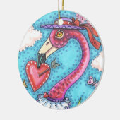 PINK FLAMINGO VALENTIJN HEARTS, LIVE BIRD WHIMSY KERAMISCH ORNAMENT (Links)