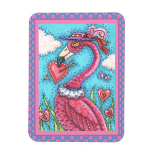 PINK FLAMINGO VALENTIJN HEARTS, LIVE BIRD WHIMSY MAGNEET