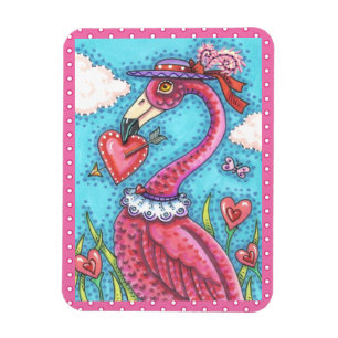 PINK FLAMINGO VALENTIJN HEARTS, LIVE BIRD WHIMSY MAGNEET