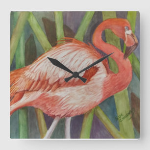 PINK FLAMINGO VIERKANTE KLOK