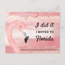 Pink Flamingo Waterverf Clouds Ik ben verhuisd naa Aankondigingskaart